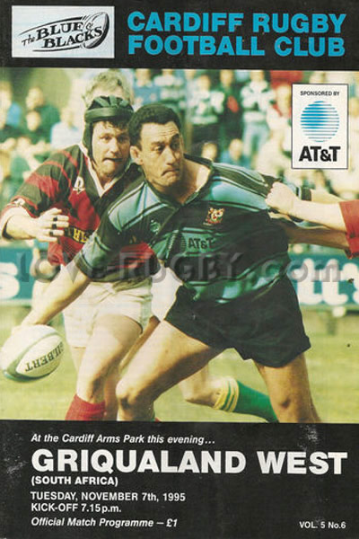 1995 Cardiff v Griqualand West  Rugby Programme
